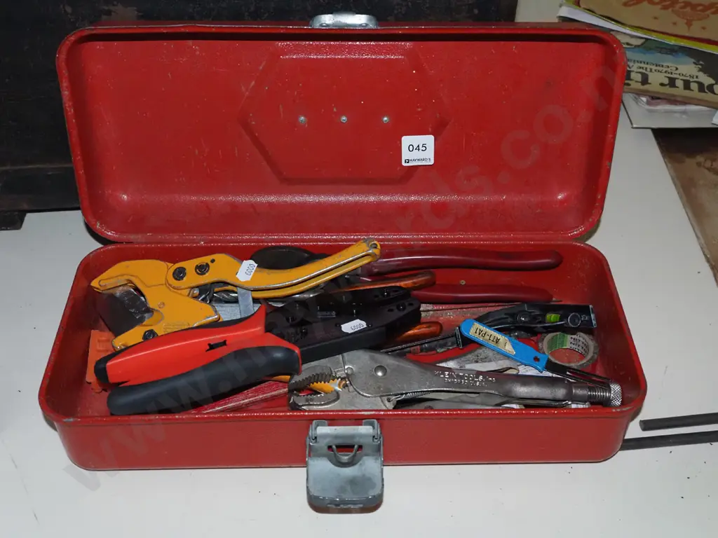 red tool box; wire strippers, vice grips etc Image 1++