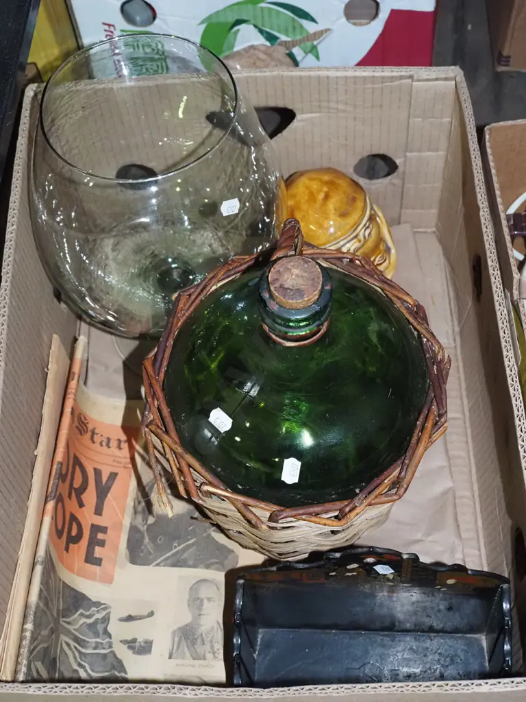 box; green glass bottle,large glass goblet vase, lacquer letter rack etc Image 1++