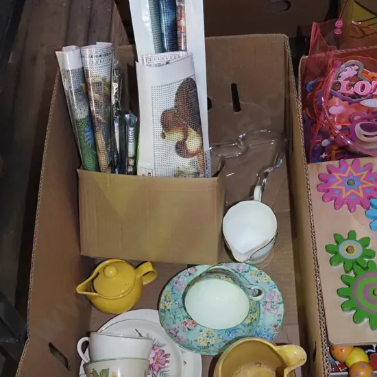 box; jug, trios, glass bowls, tapestry transfers