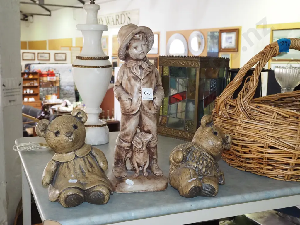 3x garden ornaments - boy and teddy bears H-3504 Image 1++