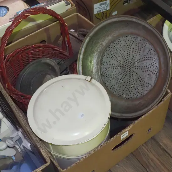 box; metal lidded canister, doctor's bag, cane basket etc