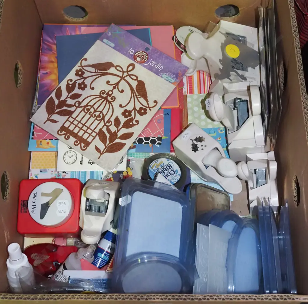 box of crafter's cutters, cards, stencils etc Image 1++
