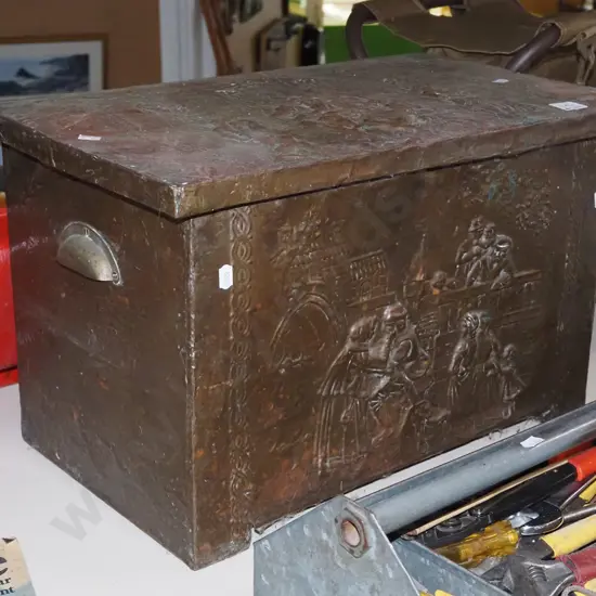 beaten brass wood box H-310