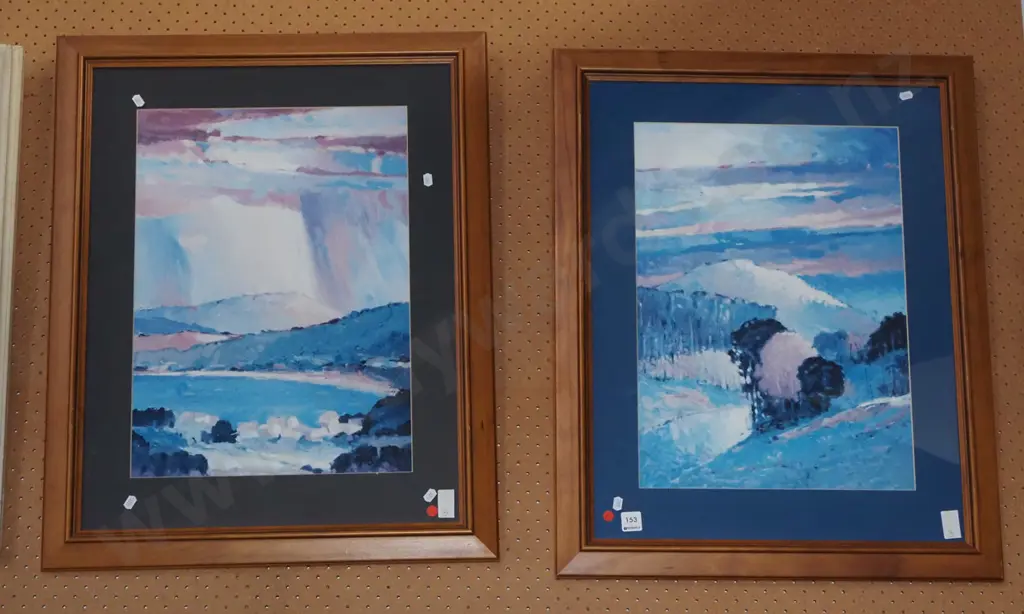 2x wood framed prints - landscapes - red dots Image 1++