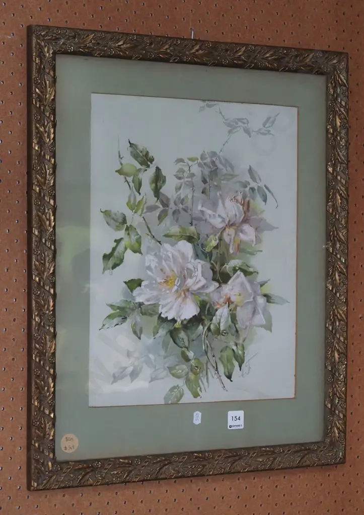 ornate gilt framed print - white roses Image 1++