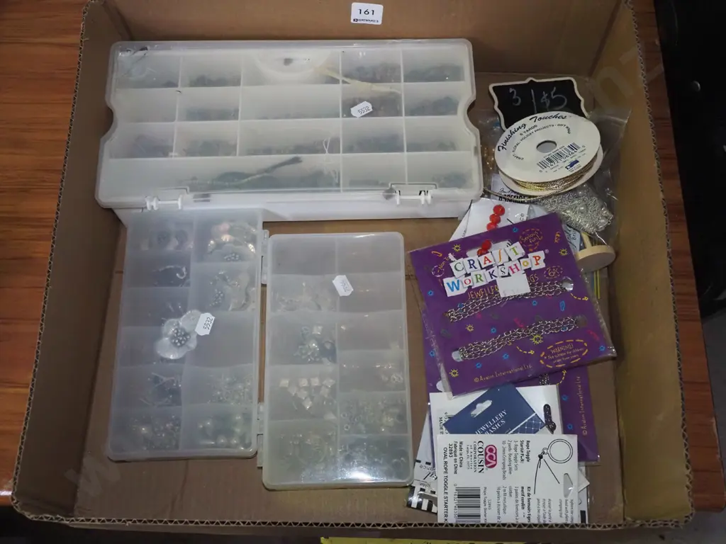box of jewellery making items; stones, beads, chains etc Image 1++
