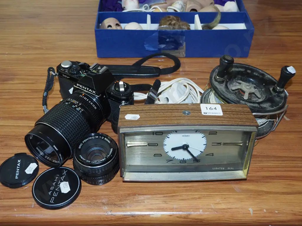 Pentax camera and lenses, clocks, reel Image 1++