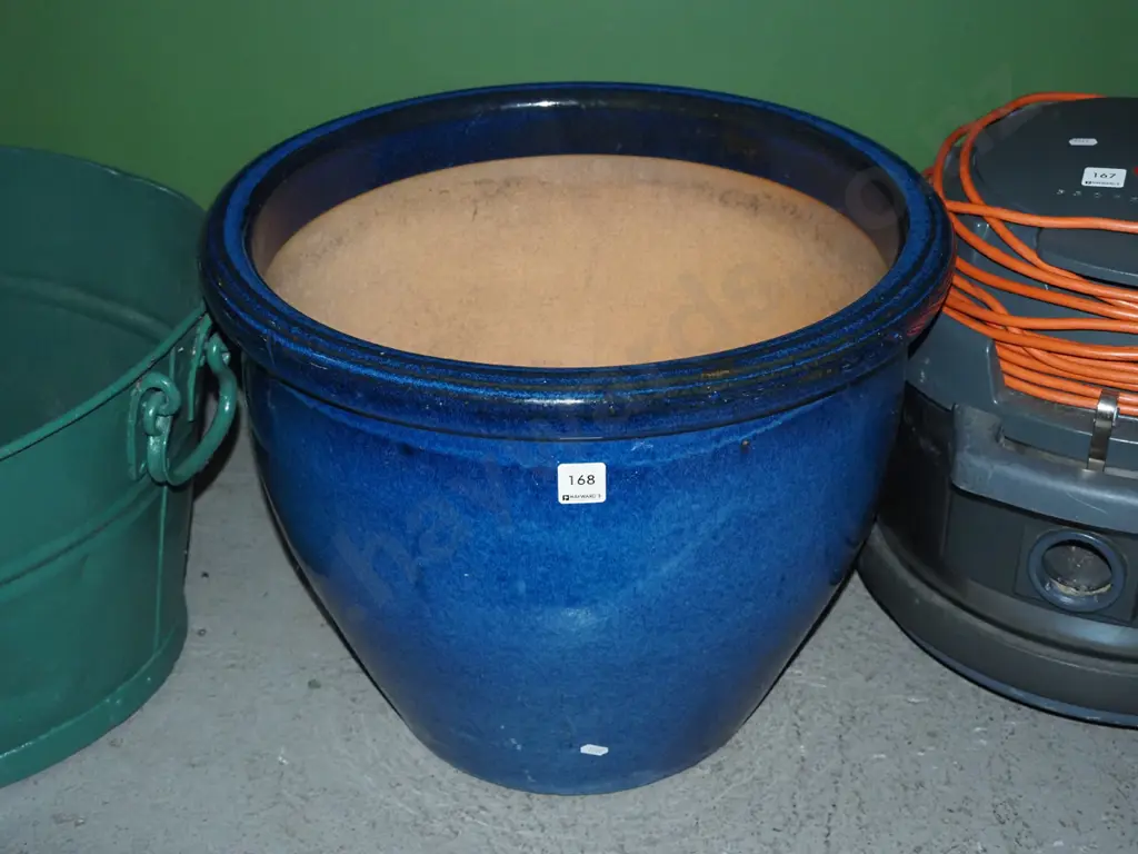 large blue glazed garden planter H-380 Image 1++