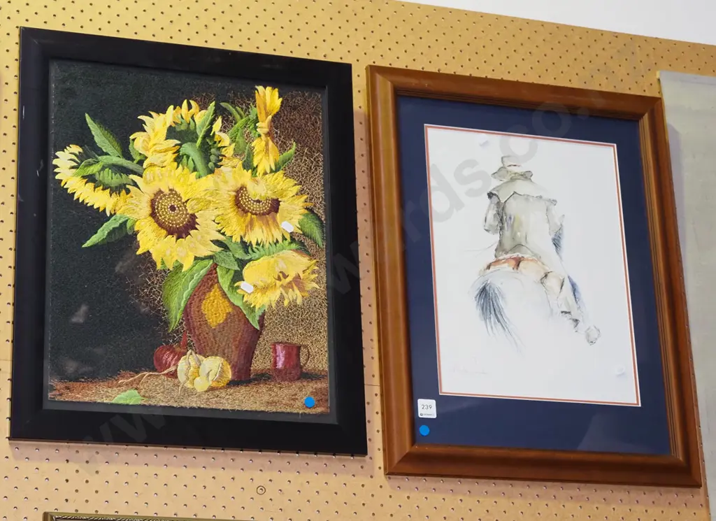 framed needlework - sunflowers, framed print - stockmen - blue dots Image 1++