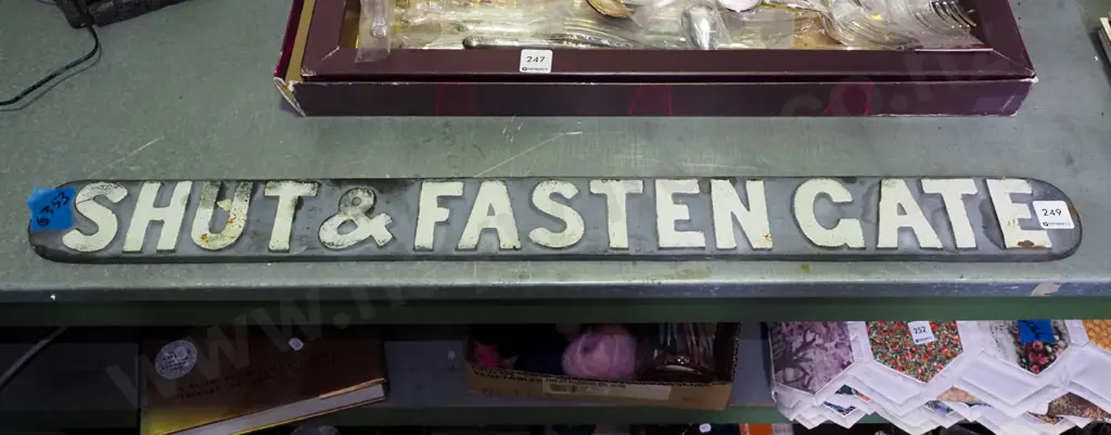 cast iron railways Shut & Fasten Gate sign Image 1++