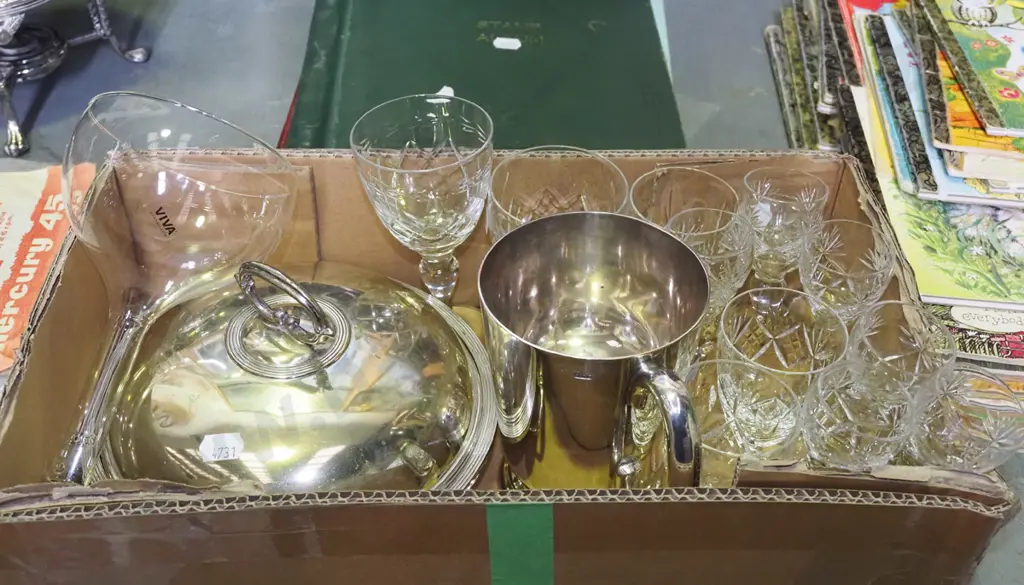 box; cut crystal sherry glasses, plated ware Image 1++