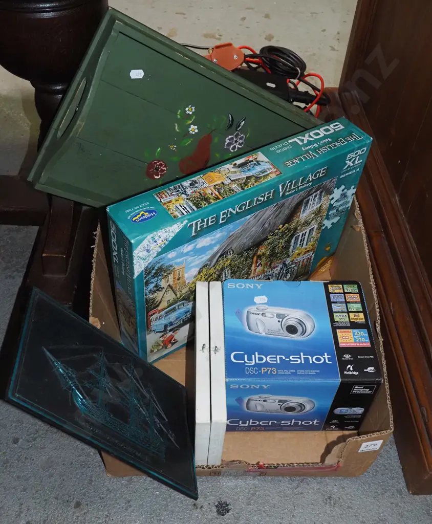 box; wooden tray, puzzle, cybershot camera Image 1++