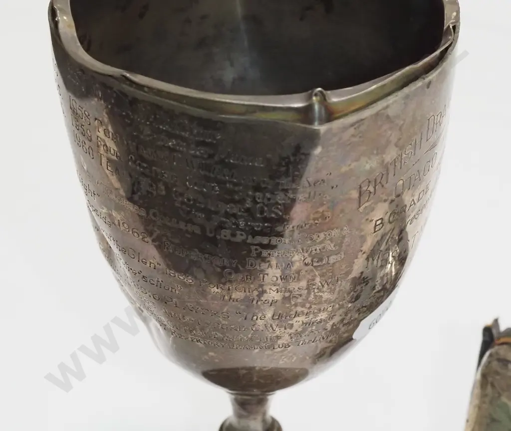 sterling silver fob watch case and engraved sterling presentation cup - both damaged Image 1++
