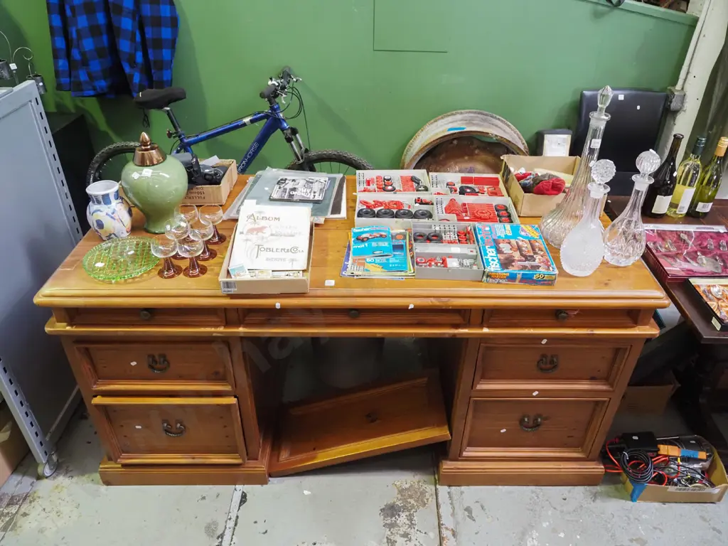 solid pine 7 drawer desk- small signs of wear H-850 W-1770 D-820 Image 1++