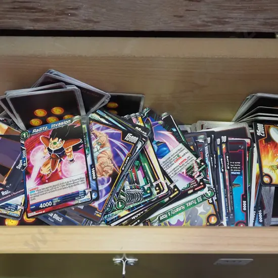 wooden box; Dragonball Z gaming cards
