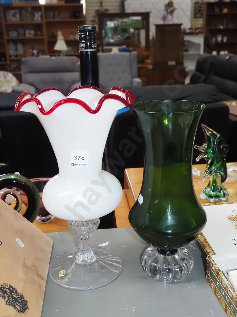 milk glass and green glass vases H-280 Image 1++