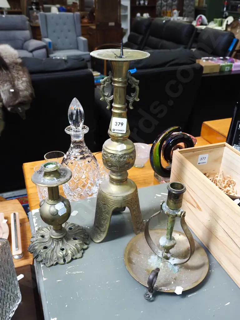 3x brass candlesticks Tallest H-350 Image 1++