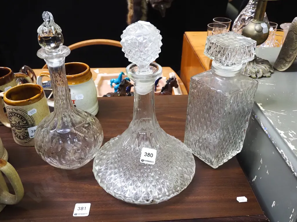 glass ship's decanter, 2 other decanters H-300 Image 1++