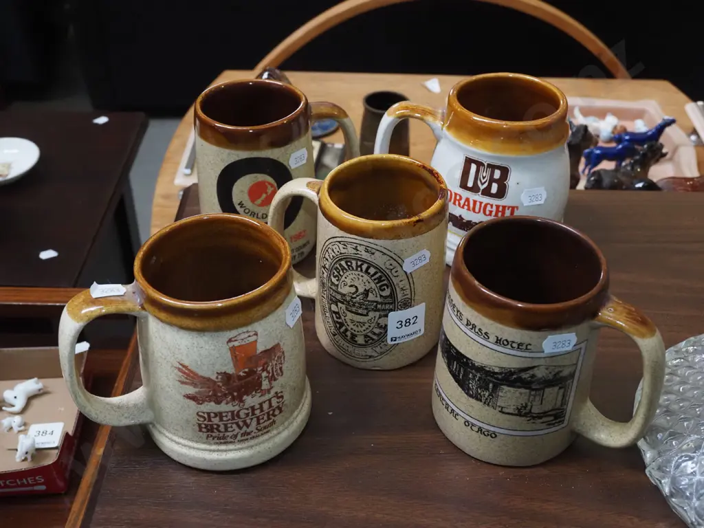 5x stoneware NZ brands beer mugs Image 1++