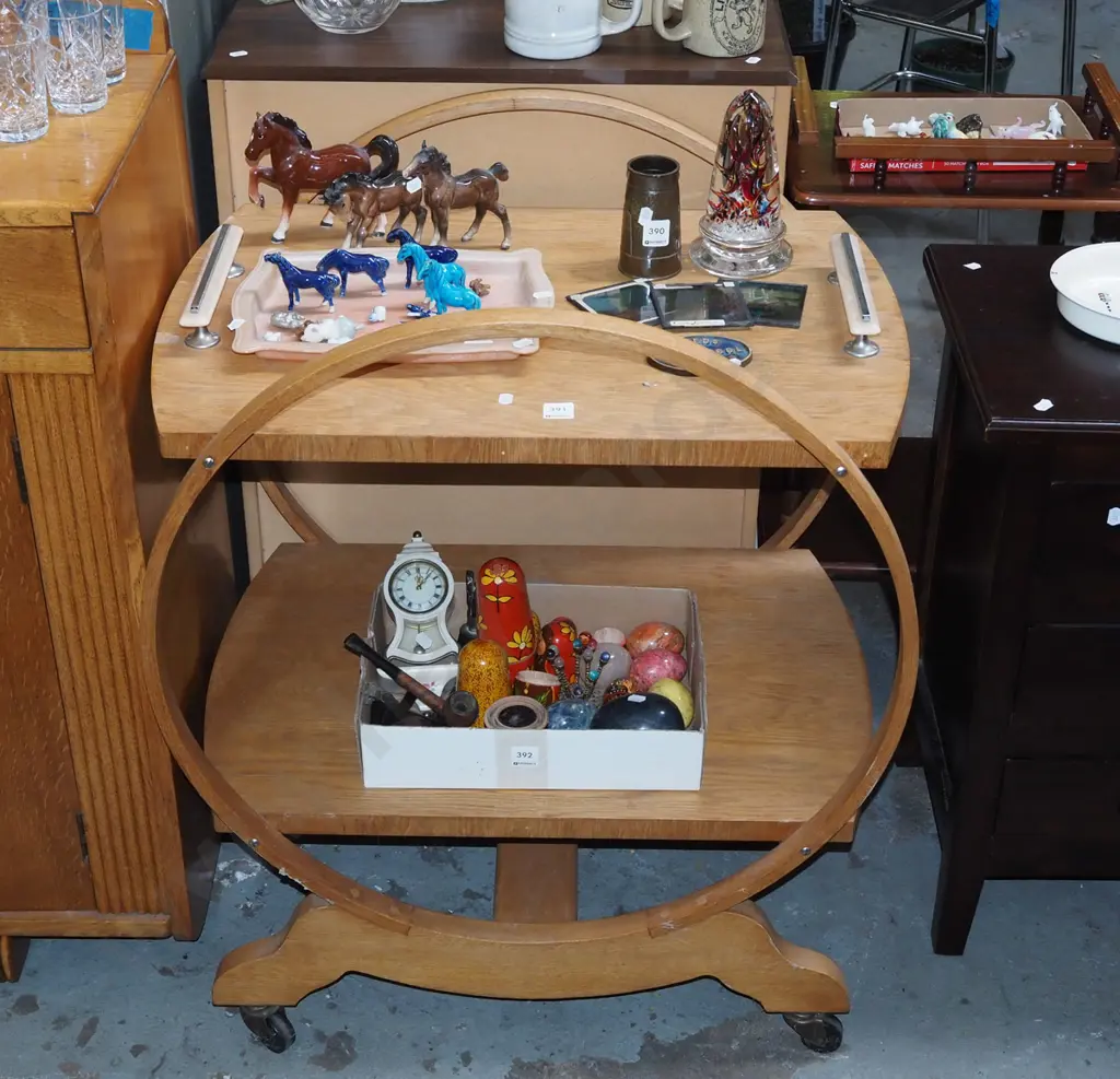deco oak 2 tier tea trolley Image 1++