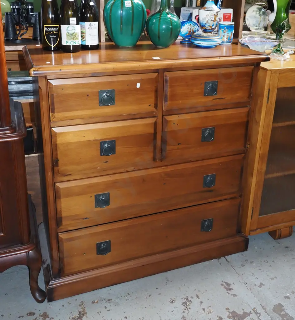 solid pine 6 drawer chest with brass drop handles H-980 W-950 D-450 Image 1++