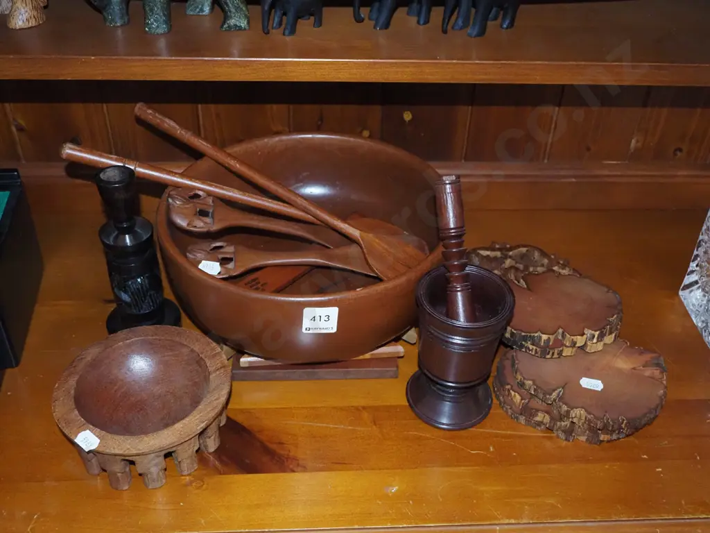 wooden bowl, servers, coasters, candlesticks etc Image 1++