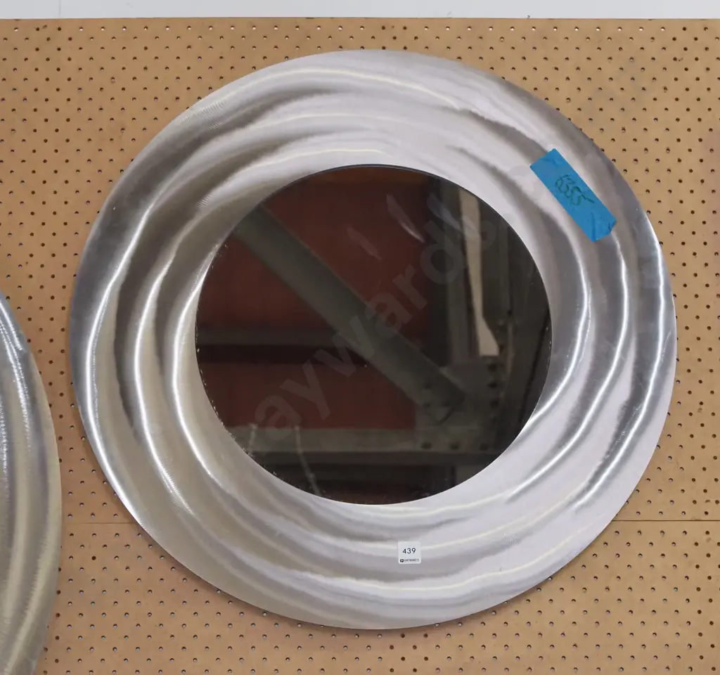 brushed metal circular framed wall mirror Diam-680 Image 1++