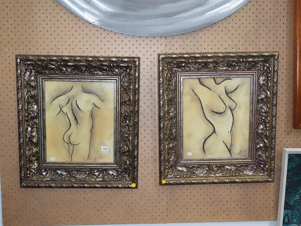 2x framed inks - nudes -yellow dots Image 1++