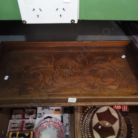 carved wooden tray