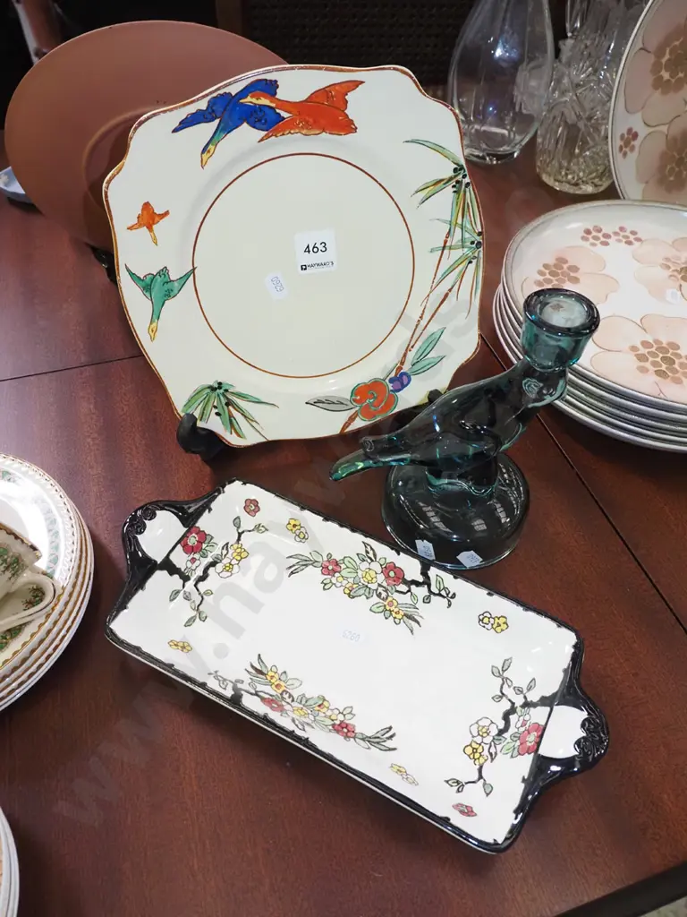 honey glazed plate, Doulton bowl, glass bird themed candlestick Image 1++