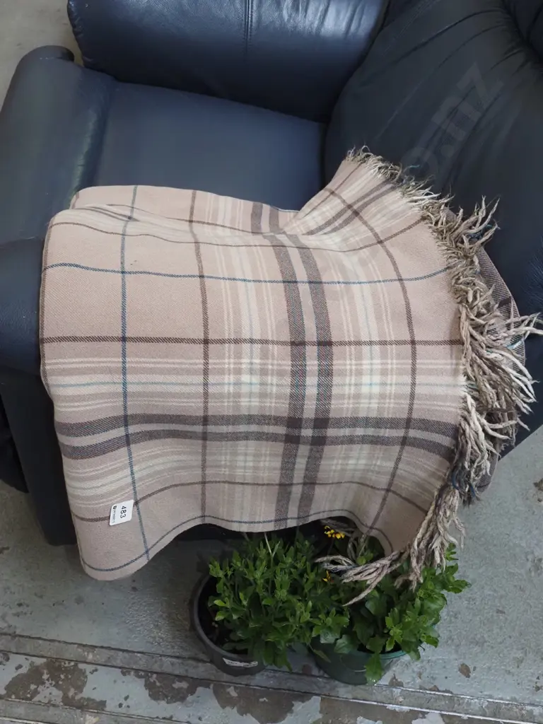 checked woollen travel rug - some wear Image 1++