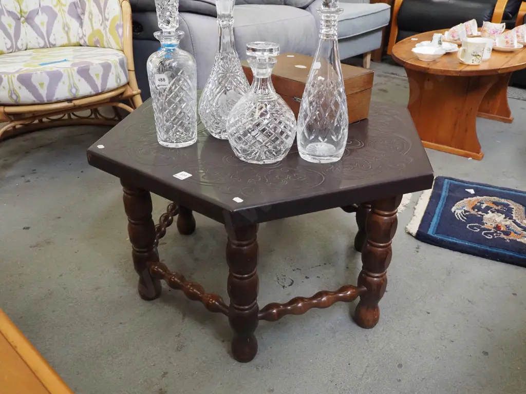 tooled leather octagonal coffee table  Image 1++