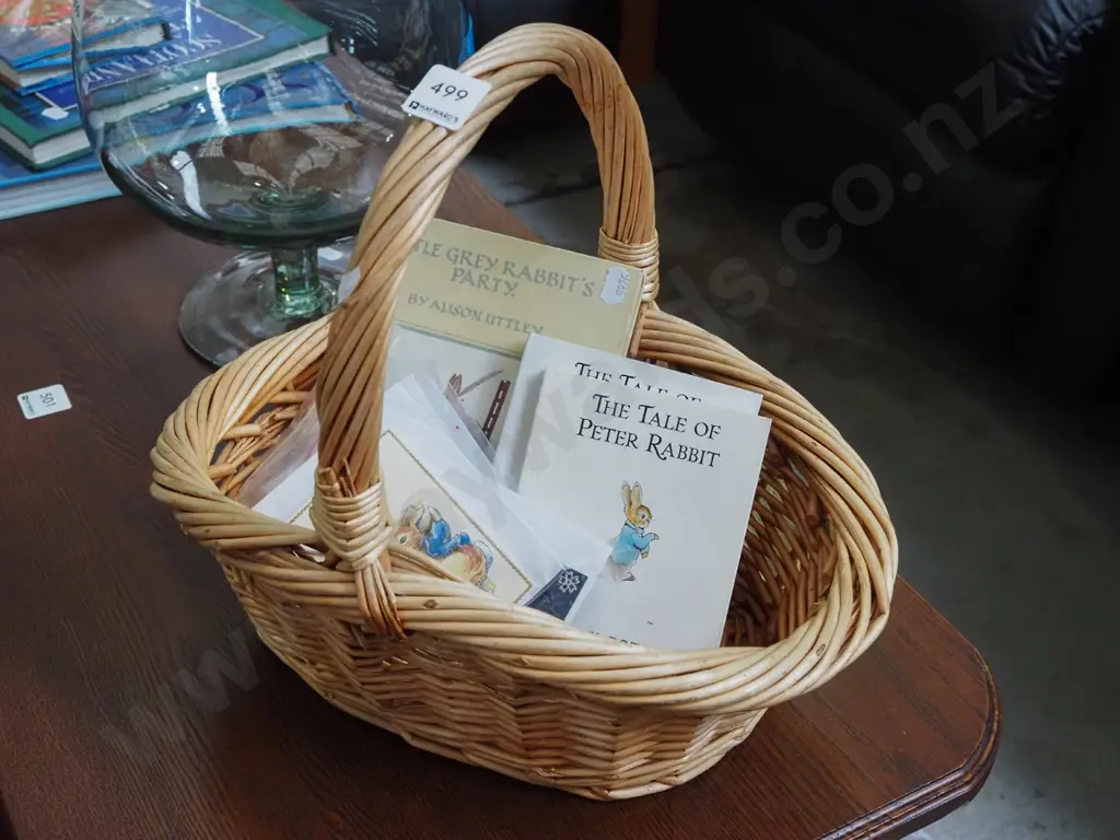 cane basket, Beatrix Potter and other books Image 1++