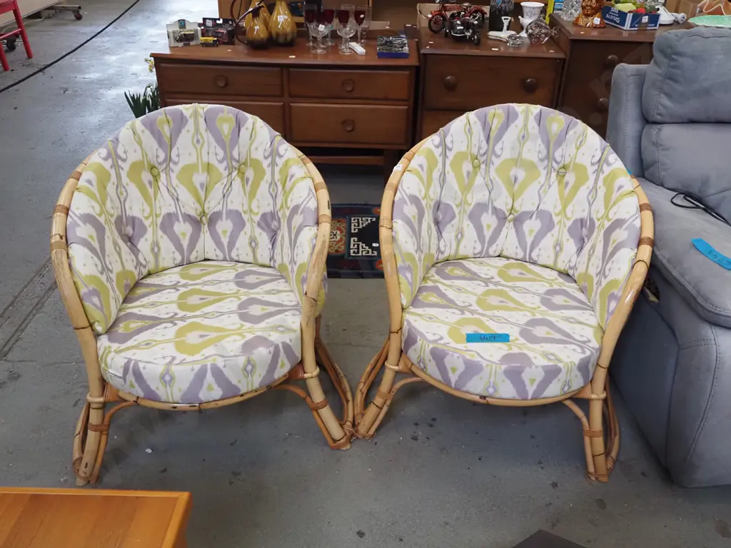 pair of cane uphostered tub chairs Image 1++