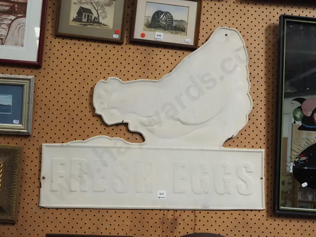 cut pressed tin Fresh Eggs sign Image 1++