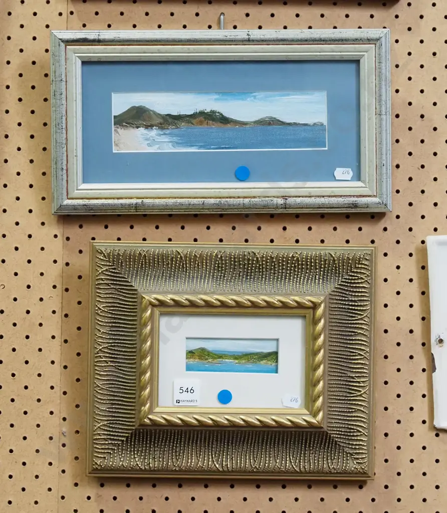 2x framed oils - seascapes - blue dots Image 1++
