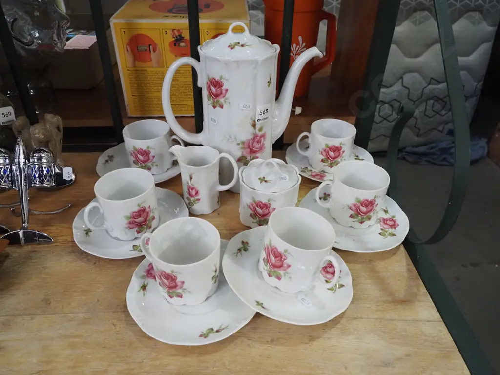 German pottery pink rose coffee set Image 1++