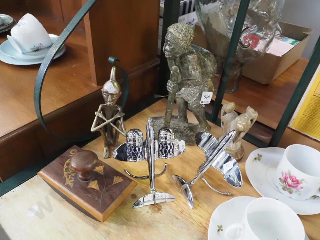 carved stone figurines, deco plane salt and pepper holders etc Image 1++