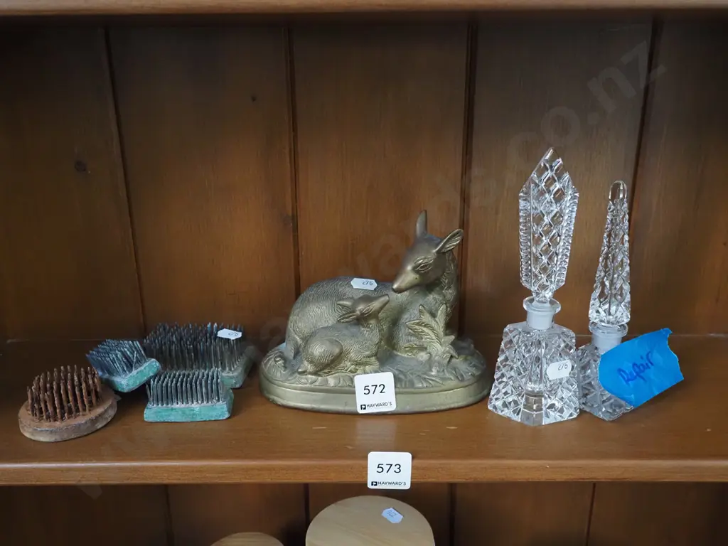 2x scent bottles, brass fawn and doe figurine etc Image 1++