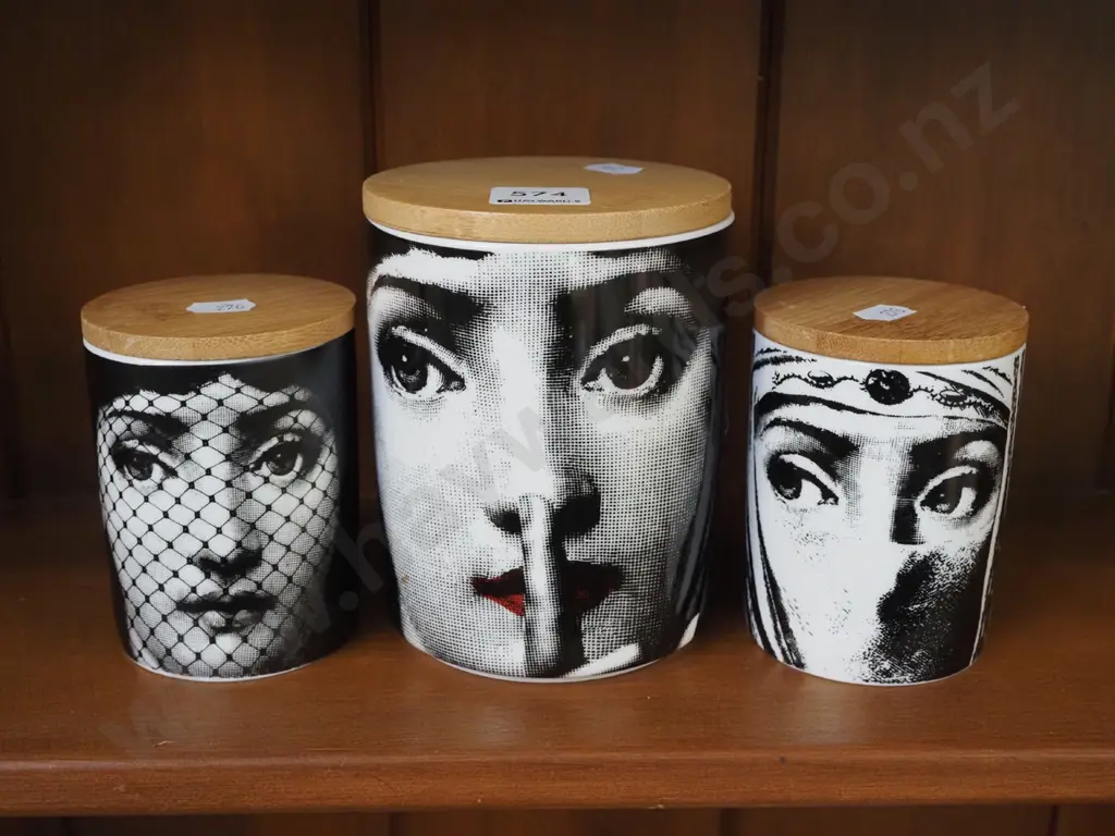 3x pictorial lidded canisters Image 1++