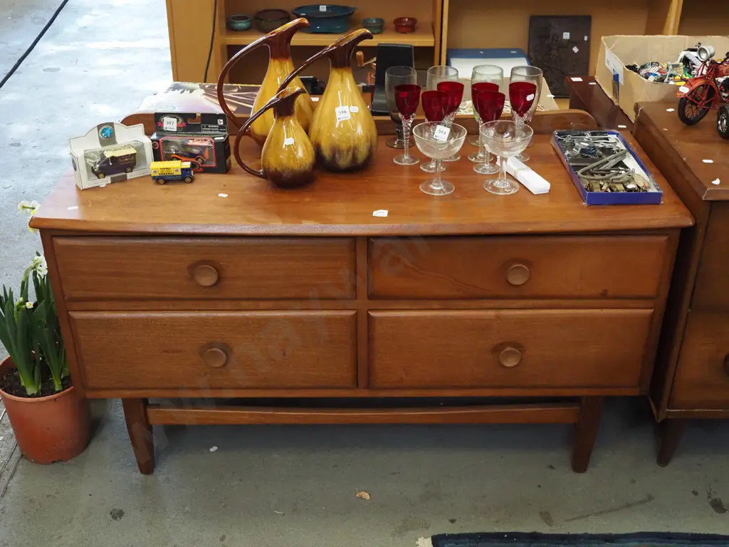 mid century mahogany 4 drawer lowboy H-640 W-1140  Image 1++