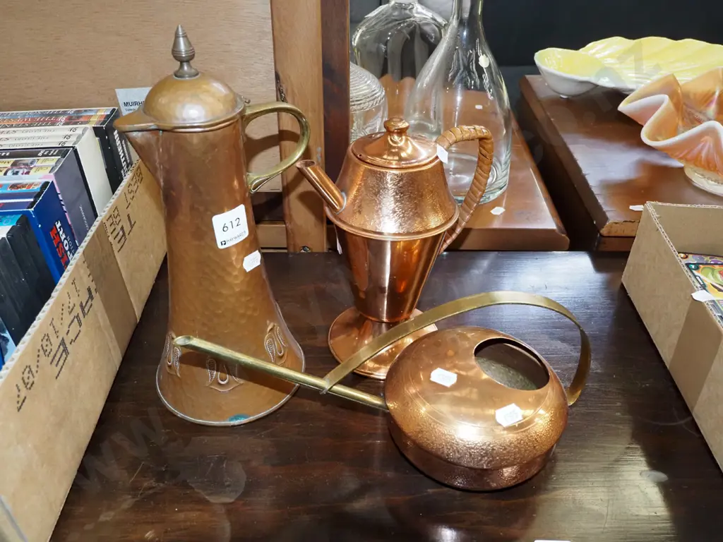copper; watering can, teapt, arts and craft jug - lid hinge is broken Image 1++
