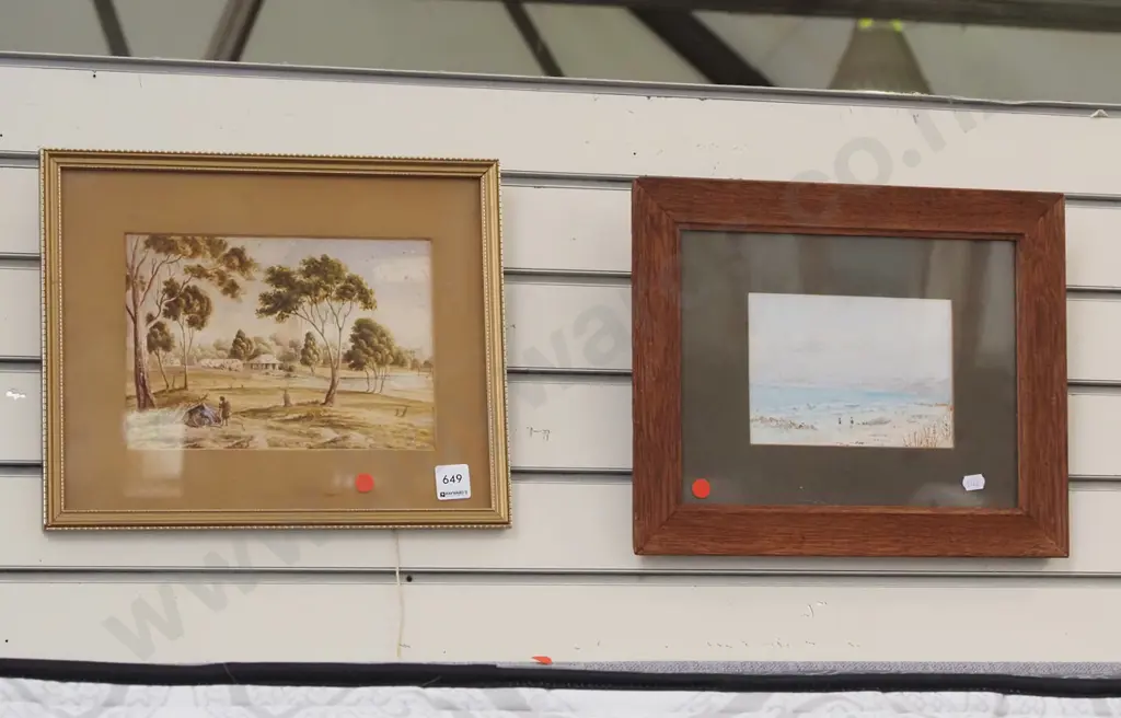 2x framed prints - landscape, seascape - red dots Image 1++