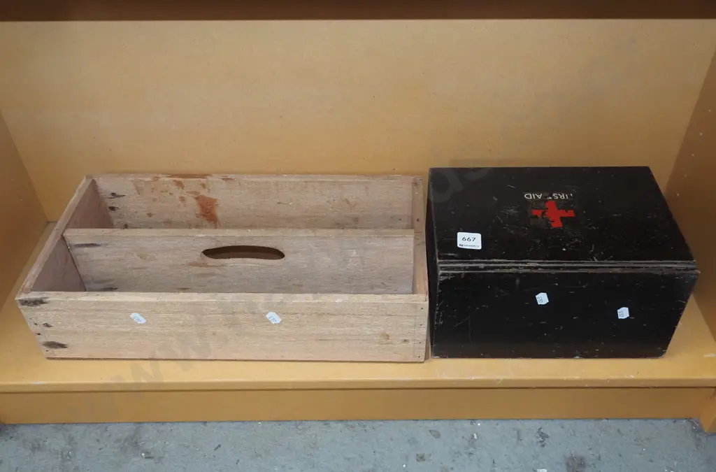 vintage first aid kit, wooden tool tray Image 1++