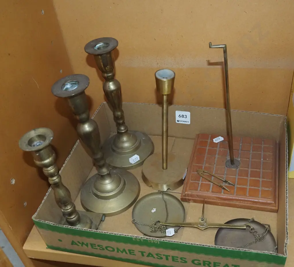 box; brass candlesticks, scales Image 1++