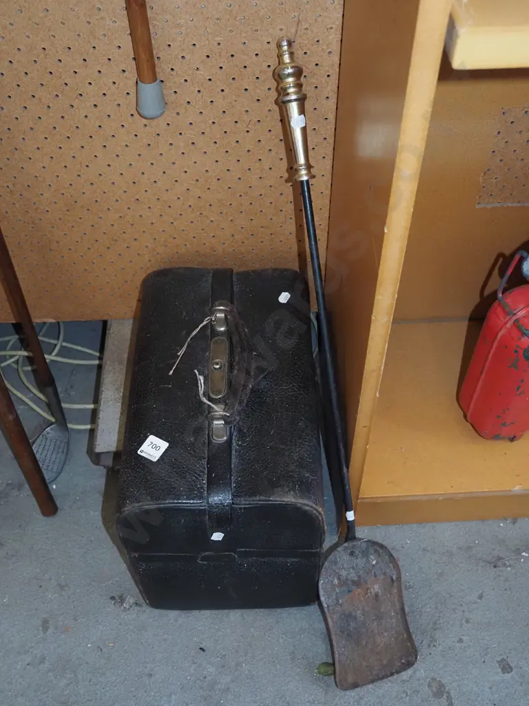 black leather doctor's bag, long handled coal shovel Image 1++