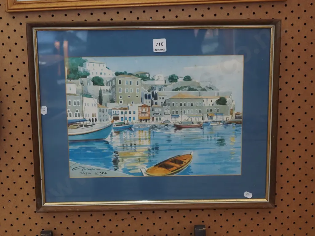 framed watercolour - Mediterranean scene - foxing Image 1++