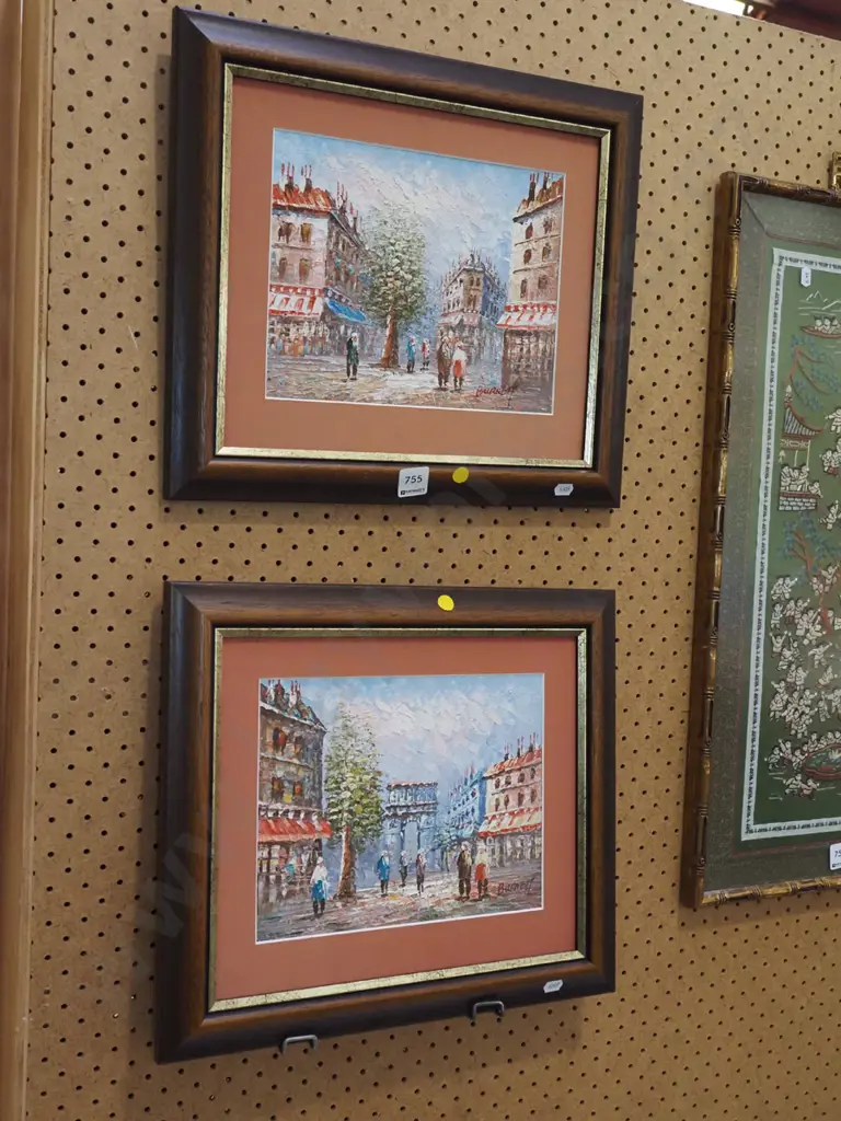 2x oil on boards - Parisian scenes - yellow dots Image 1++