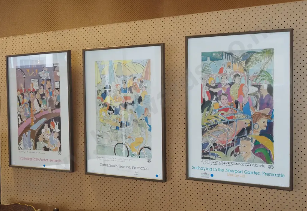 3x Murray Gill framed poster prints - Freemantle - blue dots Image 1++
