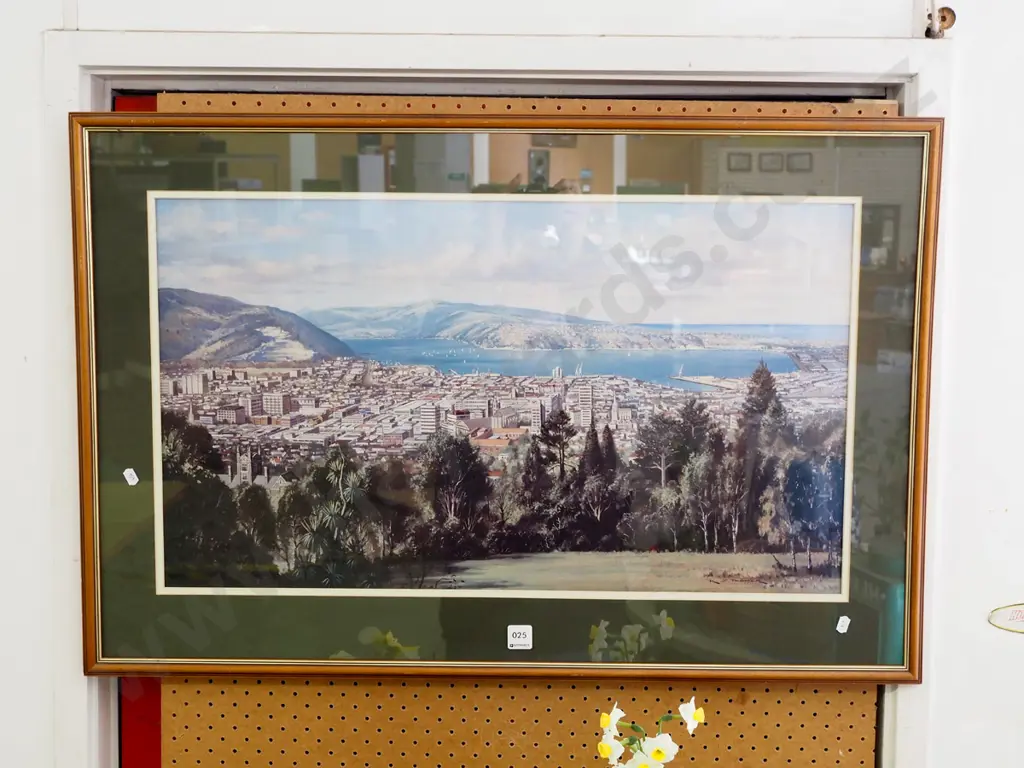 KJ Toomer print - Dunedin scene from above Otago Boys H-440 W-690 Image 1++